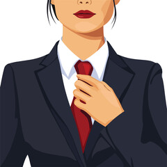 Professional Businesswoman Adjusting Suit in Office Setting