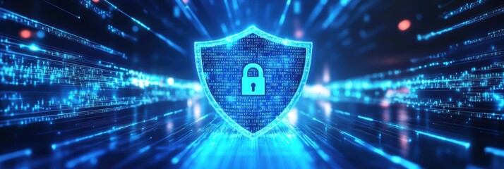 Digital advertising layouts featuring futuristic security concepts and data protection themes