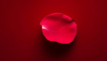 A single detached red petal against a solid red background