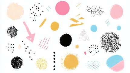 Colorful abstract design featuring various shapes on a white background for creative inspiration and artistic purposes