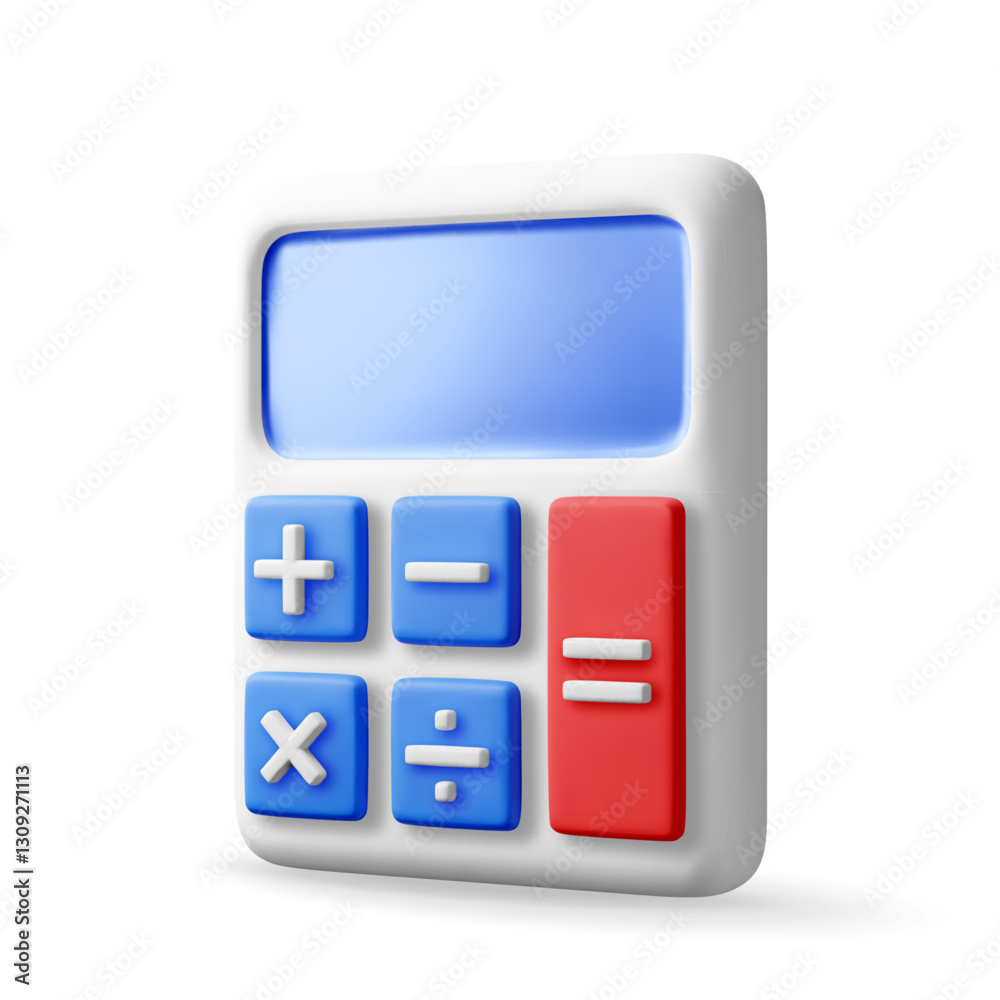 Poster 3d modern calculator isolated on white. render mathematics icon. addition, subtraction, multiplicati