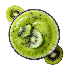 Refreshing green smoothie with kiwi and chia seeds served in a glass with sliced kiwi on the side, perfect for a healthy start to the day any time of year