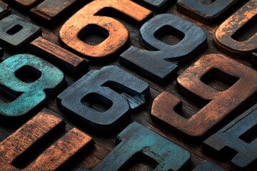 Vintage Wooden Numbers in Various Colors on Dark Background