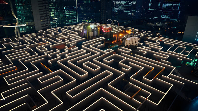 A complex maze of light paths, with AI optimizing its flow continuously.