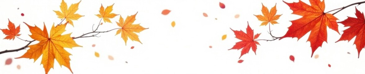 Fototapeta premium Vibrant autumn leaves on bare branches against a stark white background , collection, backdrop