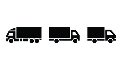 Black Truck Silhouette Set. Cargo, Delivery, and Freight Transport Icons.