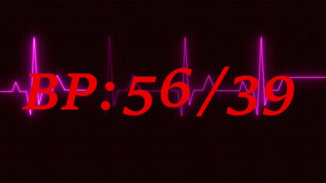 Abstract neon heartbeat signal icon and bp 120/80 animation background. This is an electrical activity of heart. This can present various types of diseases of heart.