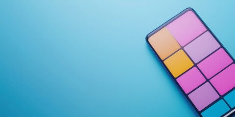 Startup culture growth hacking concept. A colorful smartphone with a vibrant screen displaying various shades on a bright blue background.