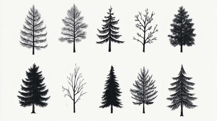 Different types of trees illustrated in a minimalist style showcasing nature's diversity