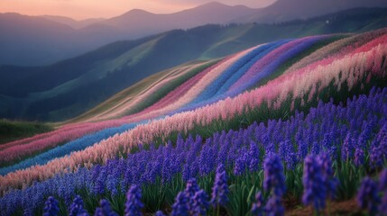 Fototapeta premium Rainbow Flower Hills Landscape
