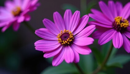 Obraz premium Vibrant purple Osteospermum blooms close-up, showcasing intricate details , violet, purple flower, macro photography