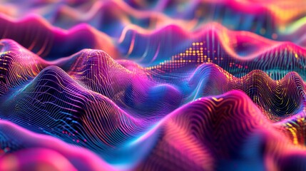 A futuristic D render of abstract radio frequency patterns in vibrant colors, with interconnected lines and glowing nodes representing data transmission.