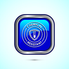 Chemical resistant icon design illustration, Chemical resistant sign symbol, Blue color square button design