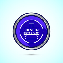 Chemical resistant icon design illustration, Chemical resistant sign symbol, Blue color shadow button design