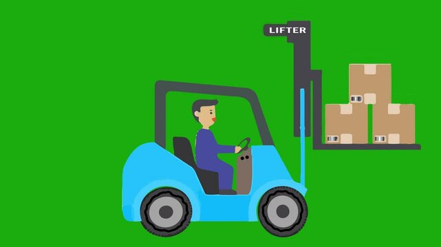 Cartoon Weight Lifter Illustration, Vector Weight Lifter Animation, Boxes Lifter, Lifter, Lifter with Driver

