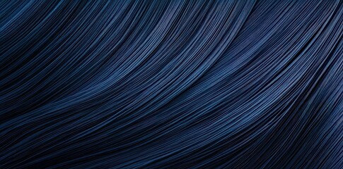 A close-up view of flowing dark blue hair or fabric showcasing smooth, wavy textures and a rich, deep color.