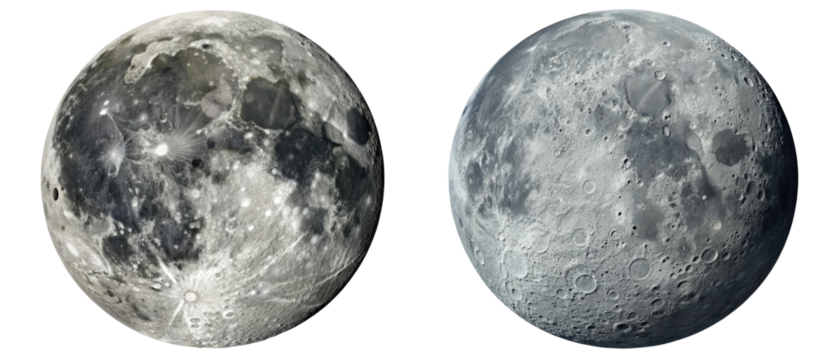 Two sides of the moon isolated with transparent background