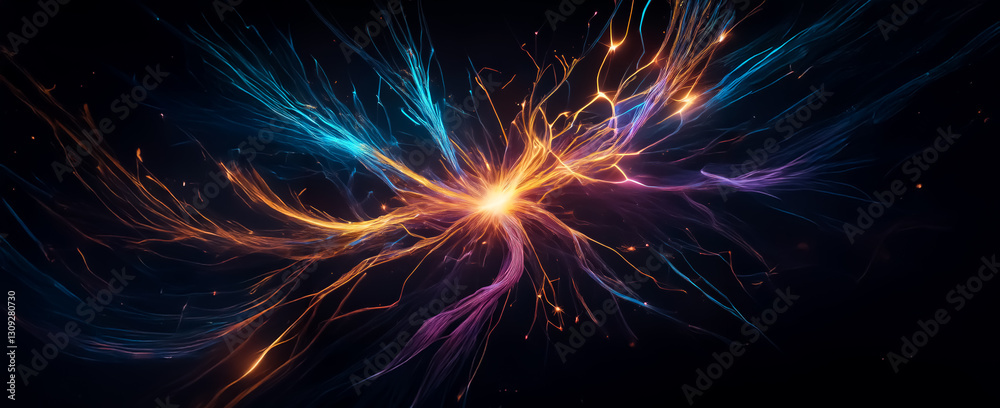 Leinwandbilder abstract image of vibrant energy burst with glowing lines radiating from a central point against a d