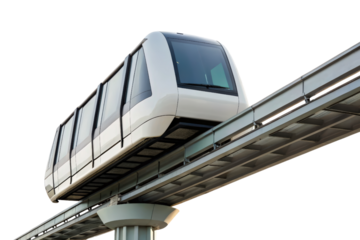 Modern elevated train on track isolated with transparent background