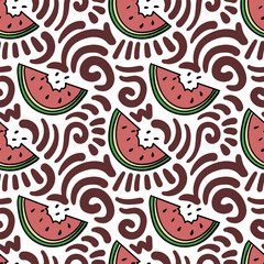 Watermelon seamless pattern with doodle arround.