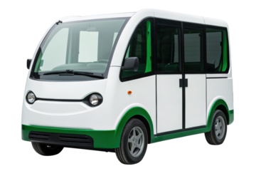 Small electric passenger van isolated with transparent background