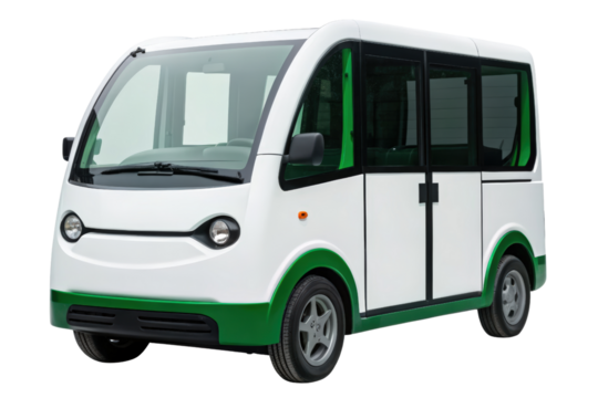 Small electric passenger van isolated with transparent background