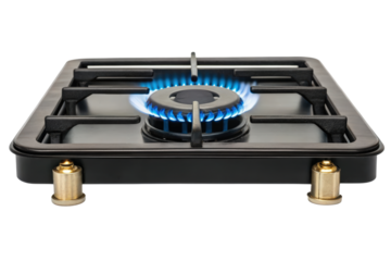 Single gas burner with blue flame isolated with transparent background