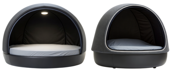 Two modern dome beds with lights isolated with transparent background