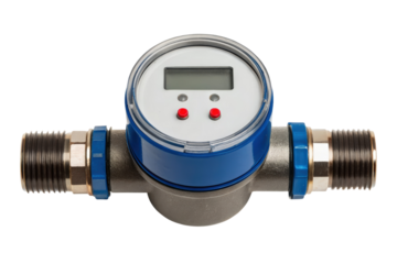 Digital water meter for plumbing isolated with transparent background