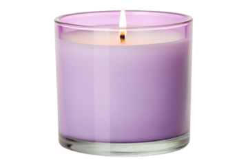 Purple scented candle burning bright isolated with transparent background