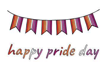 Obraz premium Colorful garland Lesbian pride flag Happy pride day LGBTQIA community Pride Month Vector hand drawn doodle for posters, stickers, logo, cards
