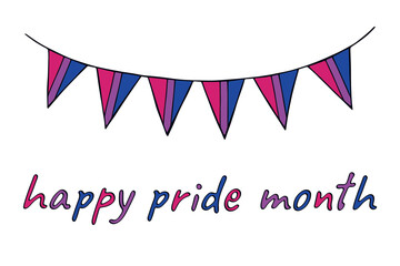 Obraz premium Colorful garland Bisexual pride flag Happy pride day LGBTQIA community Pride Month Vector hand drawn doodle for posters, stickers, logo, cards