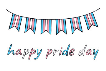 Obraz premium Colorful garland Transgender pride flag Happy pride day LGBTQIA community Pride Month Vector hand drawn doodle for posters, stickers, logo, cards