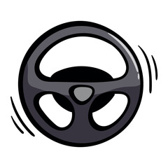 Car steering wheel. Simple vector color illustration on the automotive theme. Sticker, print, icon for advertising car services, goods, hobbies