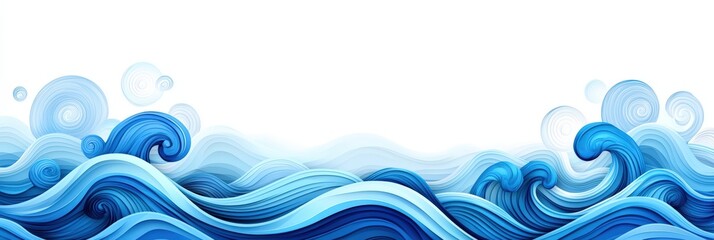 Naklejka premium Hand-Drawn Illustration of Ocean Waves with Flowing Lines and Circular Swirls in Shades of Blue, Capturing the Beauty of Nature's Movement , A golden line waves Japanese