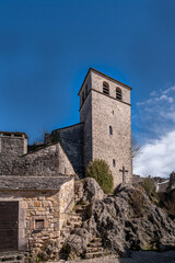 La Couvertoirade in winter, Saint Christol's church and communal oven, Aveyron, France
