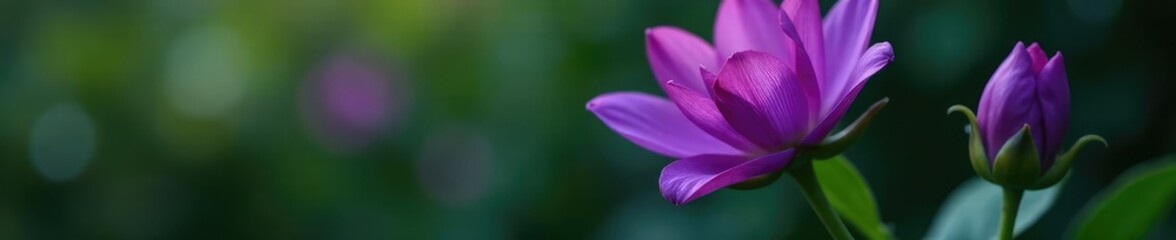 Deep violet petals unfolding on a lush green stem, flora, violet flower