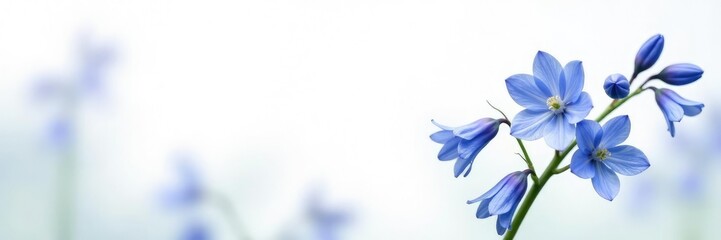Fototapeta premium Delicate bluebell flowers swaying in the spring breeze on a white background, spring flowers, petal