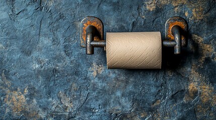 Rusty toilet paper roll on dark textured wall