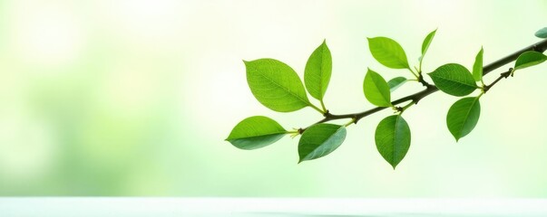 Obraz premium Delicate branches on white isolated background, green, leaf, closeup