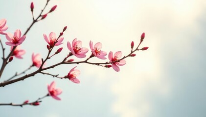 Delicate branches stretching towards the light, isolated white background, botanical