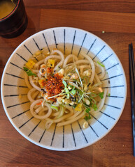 Delicious warm udon noodles for lunch