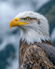 Obraz premium Majestic bald eagle, sharp gaze, brown feathers.