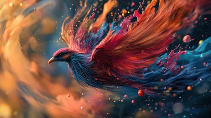Fototapeta premium Colorful Abstract Bird in Motion with Vibrant Swirls of Paint