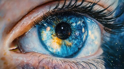 Hypnotic Blue Eye with Starry Background and Vivid Details