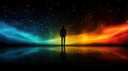 Fototapeta premium Silhouette of a Person Against a Colorful Cosmic Background