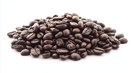 Roasted coffee beans pile isolated background. AI generated