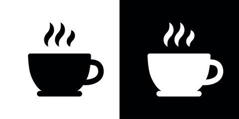 Minimalist Black and White Hot Coffee Cup Icon Design