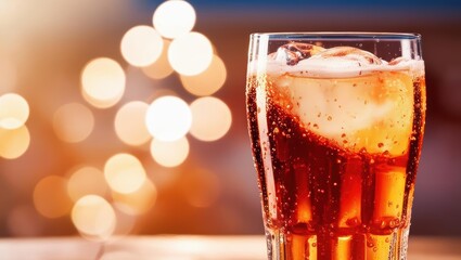glass of cola with ice on the table, water advertising, glass of beer, glass of cola