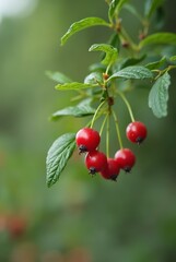 Obraz premium Fresh cranberries with leaves showcasing vibrant red color, perfect for holiday meals and healthy snacks